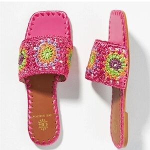 NWT Anthropologie De Siena Pam Rafia Crochet Embroidered Sandals Size 9/ 40 EU